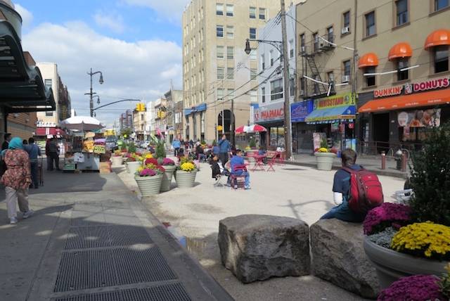 The new, car-free area on Wyckoff Avenue.